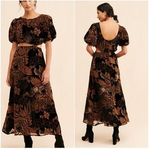 Anthropologie NWT Let Me Be velvet burnout midi dress elevated statement piece